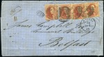 Stamp of Belgium » Belgique. 1861 Médaillons allongés - Émission 40c Vermillon, deux exemplaires oblitérés avec cac