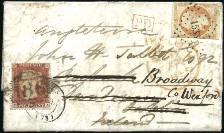 Stamp of Great Britain » 1854-70 Perforated Line Engraved 1855 Mourning lettersheet sent from France to Irel