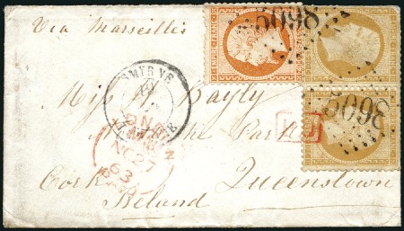 Stamp of Colonies françaises » Levant 1863 Lettre de Smyrne pour l'Irlande avec Empire 4
