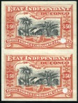 Stamp of Belgian Congo 1894-1900 3F50 rouge et noir en paire non-dentelé,