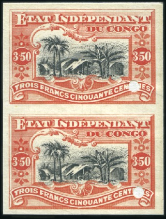Stamp of Belgian Congo 1894-1900 3F50 rouge et noir en paire non-dentelé,