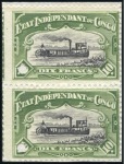 Stamp of Belgian Congo 1894-1900 3F50 rouge et noir en paire non-dentelé,