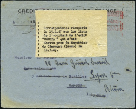 Stamp of France 1947 (Mar 14) Air France crash by DC3 on Nice-Lyon