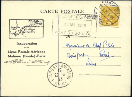 Stamp of Sweden 1925 (May 27) Malmö-Paris first flight with specia
