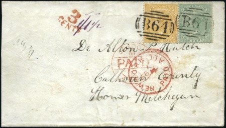 Stamp of Seychelles 1868 (Jan 22) Envelope to the USA (Lower "Mitchega