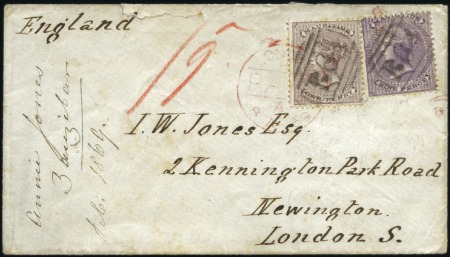Stamp of Seychelles 1869 (Feb) Envelope to England endorsed "Annie Jon