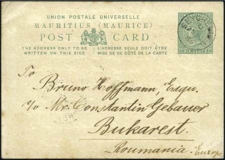 Stamp of Seychelles 1886 Mauritius 6c postal stationery card sent to R