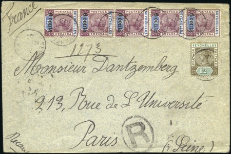 Stamp of Seychelles 1902 (May 7) Envelope sent registered to France wi