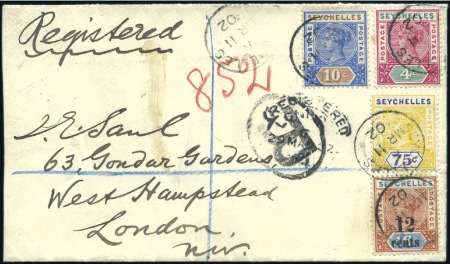 Stamp of Seychelles 1902 (Mar 11) Envelope sent registered to England