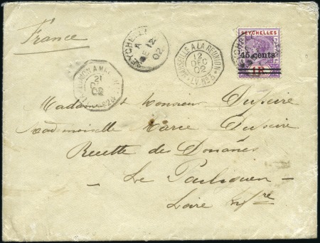 Stamp of Seychelles 1902 (Dec 12) Envelope to France with 1902 45c on