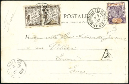Stamp of Seychelles 1903 (May 12) Picture postcard to France with 1893