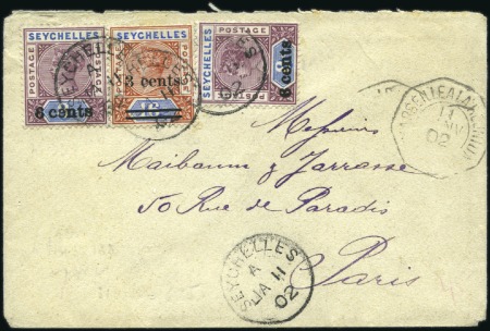 Stamp of Seychelles 1902 (Jan 11) Envelope to France with 1901 3c on 1