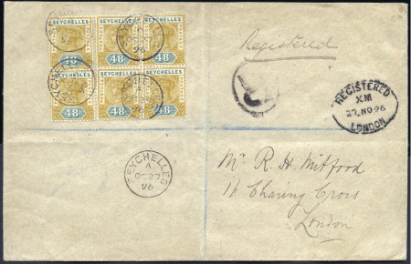 Stamp of Seychelles 1896 (Oct 27) Envelope sent registered to England