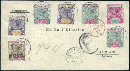 Stamp of Seychelles 1896 (Dec 21) Envelope sent registered to Germany