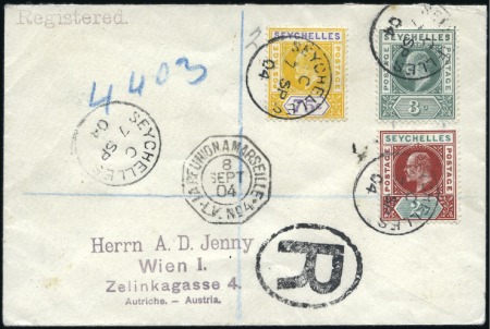 Stamp of Seychelles 1904 (Sep 7) Envelope sent registered to Austria w