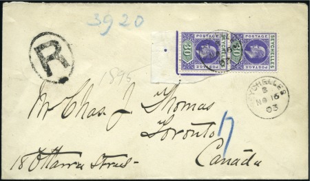 Stamp of Seychelles 1903 (Nov 16) Envelope sent registered to Canada w