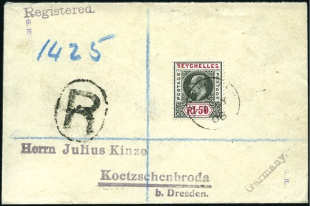 Stamp of Seychelles 1908 (Jul 7) Envelope sent registered to Germany w