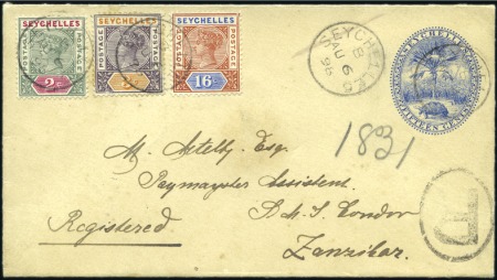 Stamp of Seychelles 15c Envelope (long format) sent registered to the