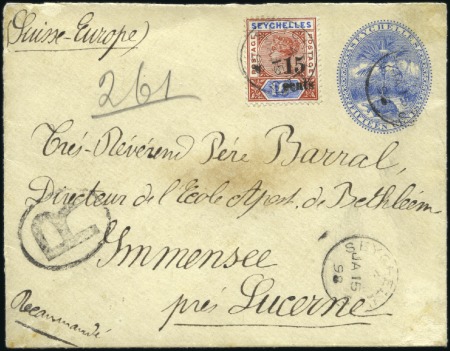 Stamp of Seychelles 15c Envelope (small format) sent registered to SWI