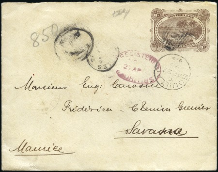 Stamp of Seychelles 30c Brown envelope sent registered to MAURITIUS, c