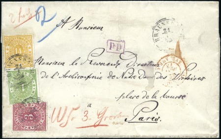 Stamp of German States » Wurttemberg 1873 Cover to Paris franked at 18Kr with a three-c