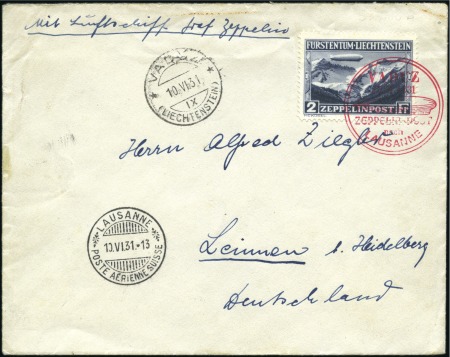 Stamp of Liechtenstein 1931 (Jun 10) Graf Zeppelin Vaduz-Lausanne flight,