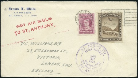 Stamp of Canada » Newfoundland 1931 (Jan 29) St. John's-St. Anthony flight cover
