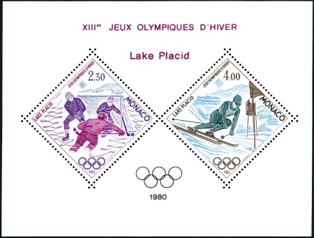 Stamp of Olympics » 1980 Lake Placid MONACO: Deluxe gummed min. sheet with the two valu
