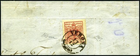 Stamp of Italian States » Lombardy Venetia 1852 15c Red, HP, type III on VERTICALLY LAID pape