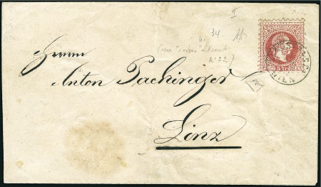 Stamp of Italian States » Lombardy Venetia 1864 3s Green entire with wmk, sold in Austria as 