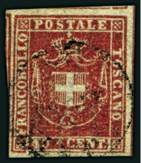 Stamp of Italian States » Tuscany 1860 40c Carmine, very attractive example with lar