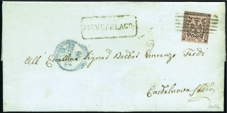 Stamp of Italian States » Modena 1857 10c on Rose (period after value), four large