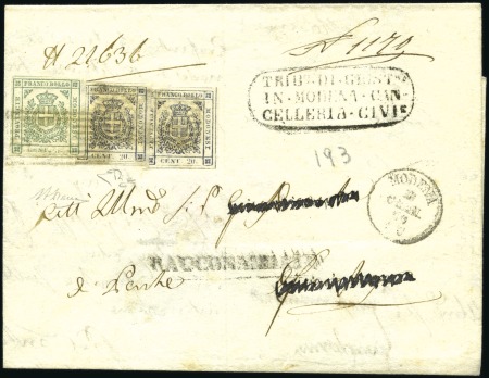 Stamp of Italian States » Modena 1859 20c Dark Purplish Slate, two examples, plus 5