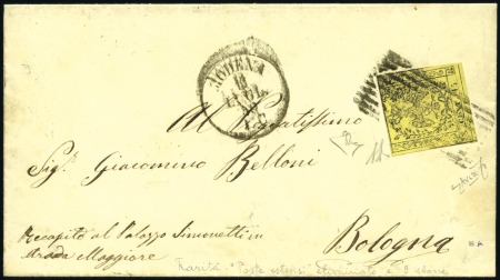Stamp of Italian States » Modena 1852 15c Yellow tied by 9-bar grill with Arms of S
