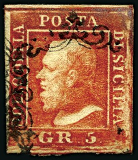 Stamp of Italian States » Sicily 1859 5gr Light Vermilion, plate I, used with mostl