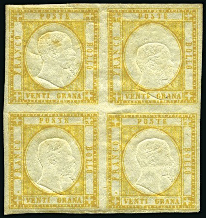 Stamp of Italian States » Naples 1861 20gr Orange Yellow, mint block of 4 with top
