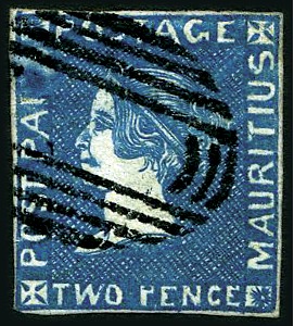 Stamp of Mauritius WITHDRAWN

1859 Sherwin 2d Blue, "D" Flaw, posit