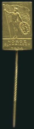 Stamp of Olympics 1936 Berlin: Norway Team stick-pin, 12x20mm, gold 