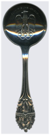 Stamp of Olympics 1936 Berlin. Spoon, 145mm, hallmarked silver, show