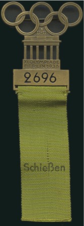 Stamp of Olympics Shooting Participant's badge, 42x46mm, bronze by L