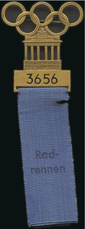 Stamp of Olympics Cycling Participant's badge, 42x45mm, bronze by La