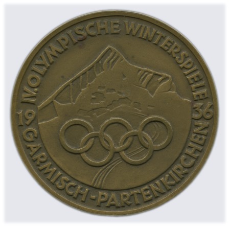 Stamp of Olympics Participation medal, 60mm, bronze, showing mountai