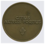 Stamp of Olympics Participation medal, 60mm, bronze, showing mountai