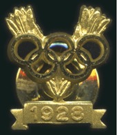 Stamp of Olympics 1928 Amsterdam. Gold Medal Winner's lapel pin, pre