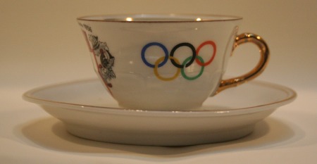 Stamp of Olympics 1936 Berlin commemorative cup and saucer, cup diam