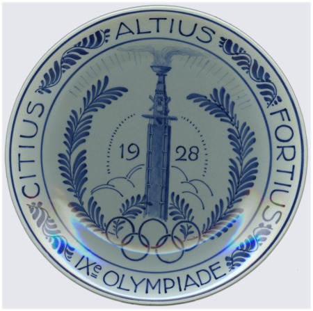 Stamp of Olympics Olympic Cauldron handpainted plate, 180mm, blue an