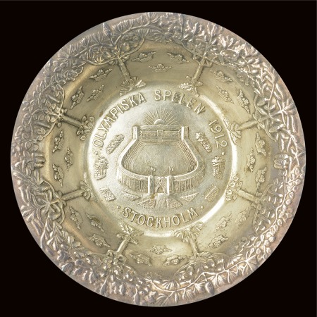 Stamp of Olympics Silvered Bowl, 110mm, embossed, showing Olympic st