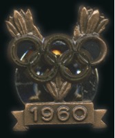 Stamp of Olympics 1960 Rome bronze medal winner's lapel pin, present