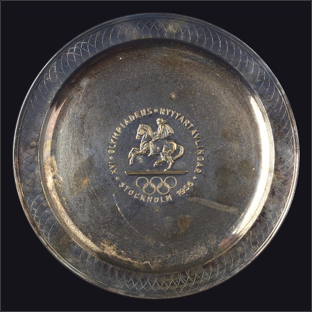 Stamp of Olympics 1956 Stockholm. Official Logo Plate, 300mm, silver