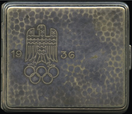 Stamp of Olympics Cigarette Case, 92x78mm, silvered, showing eagle h